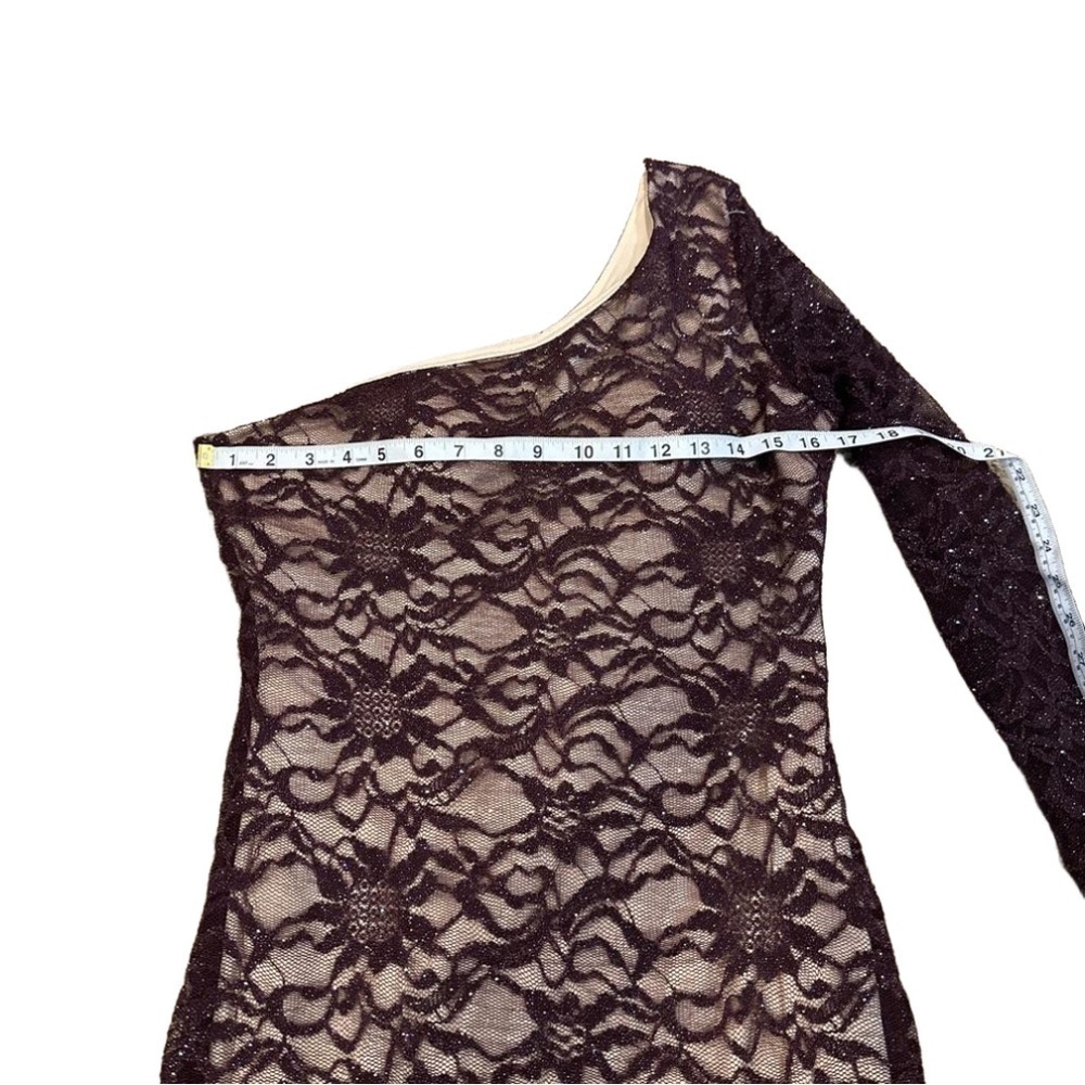 Emerald Sundae Black Lace One-Shoulder Dress - Picture 2 of 7